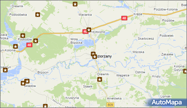 mapa Jeziorzany powiat lubartowski, Jeziorzany powiat lubartowski na mapie Targeo