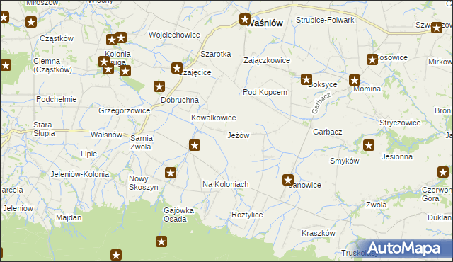 mapa Jeżów gmina Waśniów, Jeżów gmina Waśniów na mapie Targeo