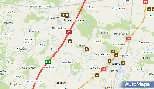 mapa Jeżów gmina Wola Krzysztoporska, Jeżów gmina Wola Krzysztoporska na mapie Targeo