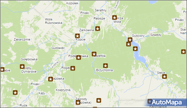 mapa Józefów gmina Dzikowiec, Józefów gmina Dzikowiec na mapie Targeo