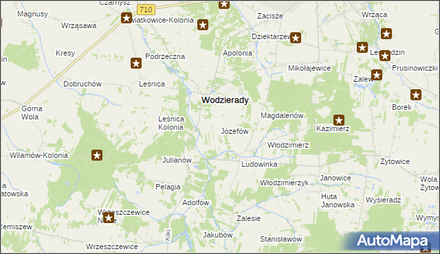 mapa Józefów gmina Wodzierady, Józefów gmina Wodzierady na mapie Targeo