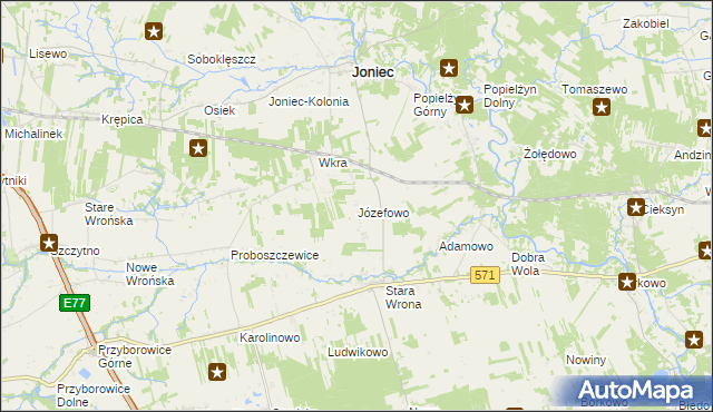 mapa Józefowo gmina Joniec, Józefowo gmina Joniec na mapie Targeo