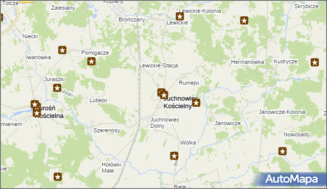 mapa Juchnowiec Kościelny, Juchnowiec Kościelny na mapie Targeo