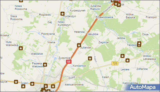 mapa Julianów gmina Rawa Mazowiecka, Julianów gmina Rawa Mazowiecka na mapie Targeo
