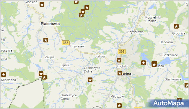 mapa Jurków gmina Leśna, Jurków gmina Leśna na mapie Targeo