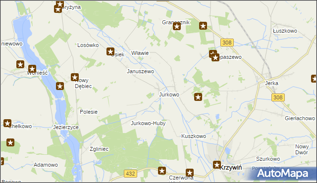 mapa Jurkowo gmina Krzywiń, Jurkowo gmina Krzywiń na mapie Targeo