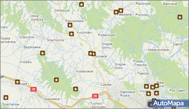 mapa Jurowce gmina Sanok, Jurowce gmina Sanok na mapie Targeo