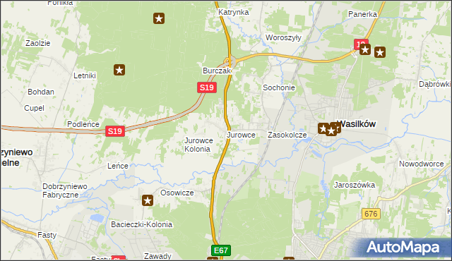 mapa Jurowce gmina Wasilków, Jurowce gmina Wasilków na mapie Targeo