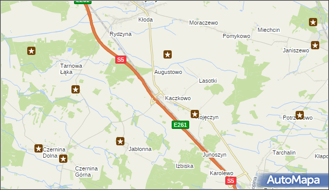 mapa Kaczkowo gmina Rydzyna, Kaczkowo gmina Rydzyna na mapie Targeo