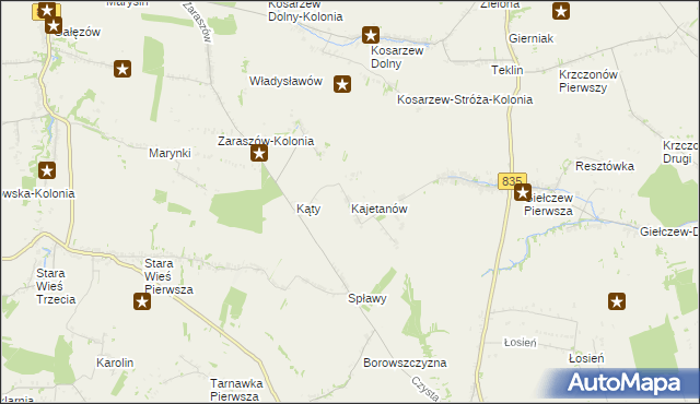 mapa Kajetanów gmina Wysokie, Kajetanów gmina Wysokie na mapie Targeo