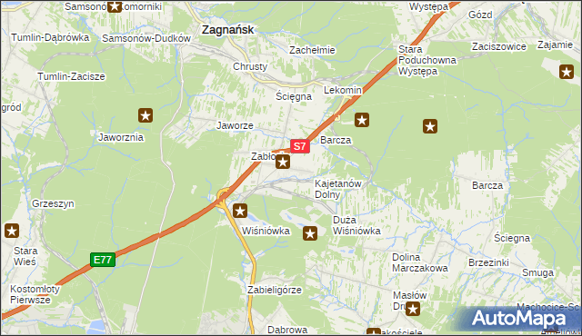 mapa Kajetanów gmina Zagnańsk, Kajetanów gmina Zagnańsk na mapie Targeo