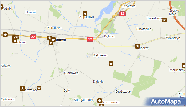 mapa Kąkolewo gmina Granowo, Kąkolewo gmina Granowo na mapie Targeo