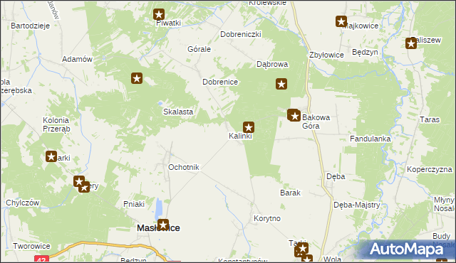 mapa Kalinki gmina Masłowice, Kalinki gmina Masłowice na mapie Targeo