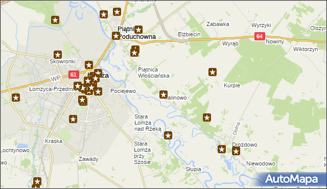 mapa Kalinowo gmina Piątnica, Kalinowo gmina Piątnica na mapie Targeo