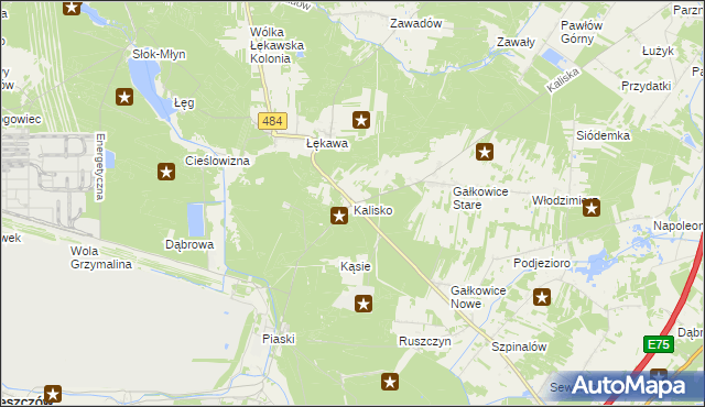 mapa Kalisko gmina Bełchatów, Kalisko gmina Bełchatów na mapie Targeo