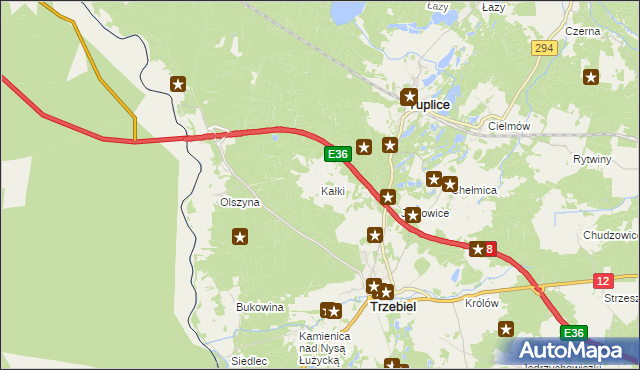 mapa Kałki gmina Trzebiel, Kałki gmina Trzebiel na mapie Targeo