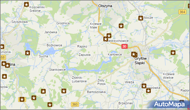 mapa Kałużna gmina Olszyna, Kałużna gmina Olszyna na mapie Targeo