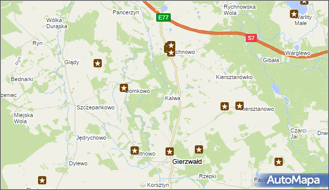mapa Kalwa gmina Grunwald, Kalwa gmina Grunwald na mapie Targeo