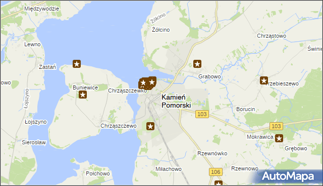 mapa Kamień Pomorski, Kamień Pomorski na mapie Targeo