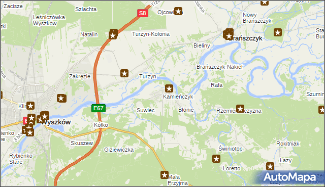 mapa Kamieńczyk gmina Wyszków, Kamieńczyk gmina Wyszków na mapie Targeo