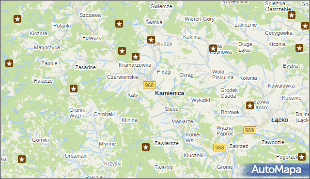 mapa Kamienica powiat limanowski, Kamienica powiat limanowski na mapie Targeo