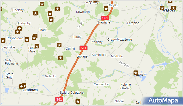 mapa Kamińskie gmina Grabowo, Kamińskie gmina Grabowo na mapie Targeo