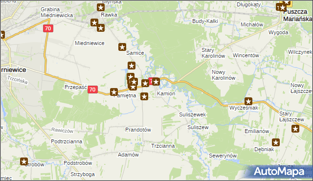 mapa Kamion gmina Puszcza Mariańska, Kamion gmina Puszcza Mariańska na mapie Targeo