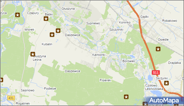 mapa Kamionki gmina Kórnik, Kamionki gmina Kórnik na mapie Targeo