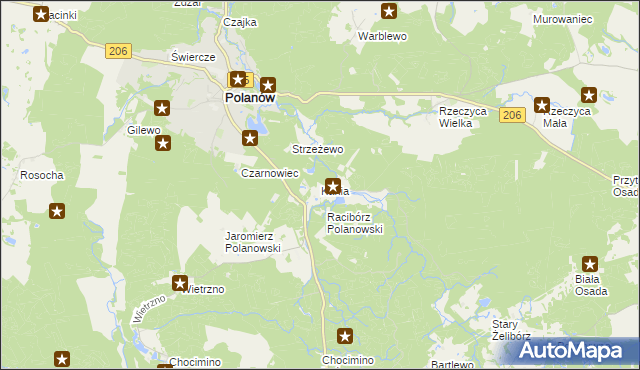 mapa Kania gmina Polanów, Kania gmina Polanów na mapie Targeo