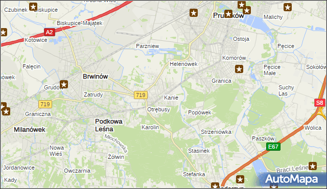 mapa Kanie gmina Brwinów, Kanie gmina Brwinów na mapie Targeo