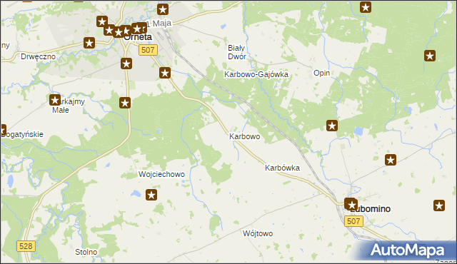 mapa Karbowo gmina Orneta, Karbowo gmina Orneta na mapie Targeo