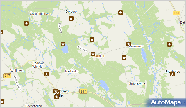 mapa Karnice gmina Radowo Małe, Karnice gmina Radowo Małe na mapie Targeo