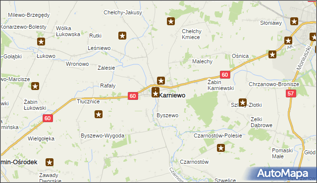 mapa Karniewo powiat makowski, Karniewo powiat makowski na mapie Targeo