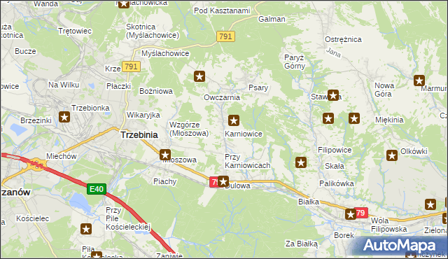 mapa Karniowice gmina Trzebinia, Karniowice gmina Trzebinia na mapie Targeo