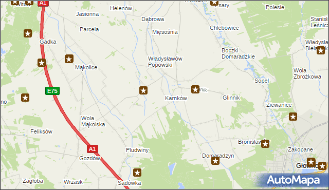 mapa Karnków gmina Głowno, Karnków gmina Głowno na mapie Targeo