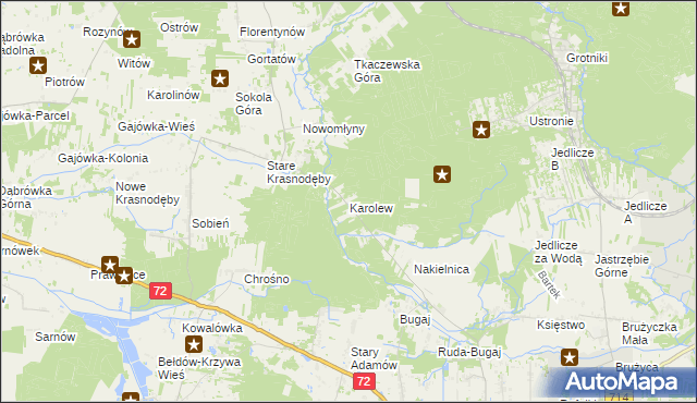 mapa Karolew gmina Aleksandrów Łódzki, Karolew gmina Aleksandrów Łódzki na mapie Targeo