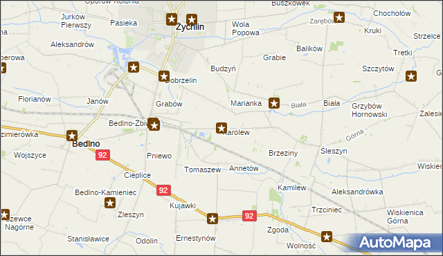 mapa Karolew gmina Bedlno, Karolew gmina Bedlno na mapie Targeo