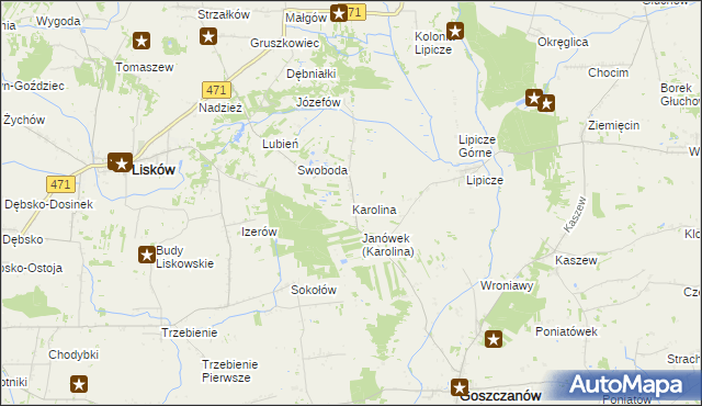 mapa Karolina gmina Goszczanów, Karolina gmina Goszczanów na mapie Targeo