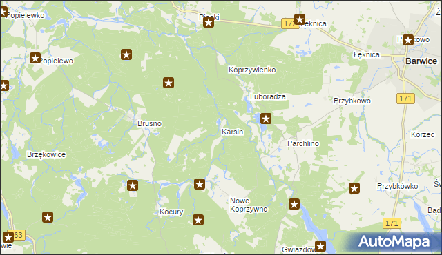 mapa Karsin gmina Połczyn-Zdrój, Karsin gmina Połczyn-Zdrój na mapie Targeo