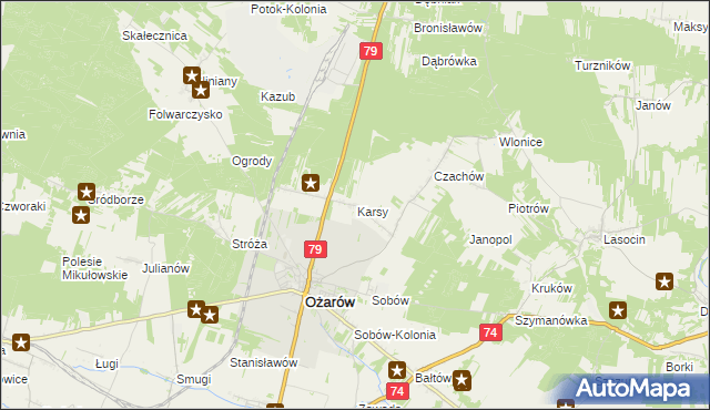 mapa Karsy gmina Ożarów, Karsy gmina Ożarów na mapie Targeo