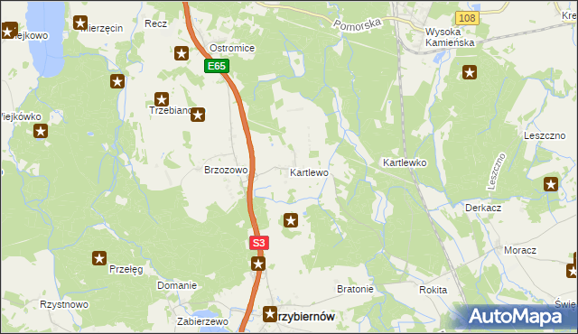 mapa Kartlewo gmina Przybiernów, Kartlewo gmina Przybiernów na mapie Targeo