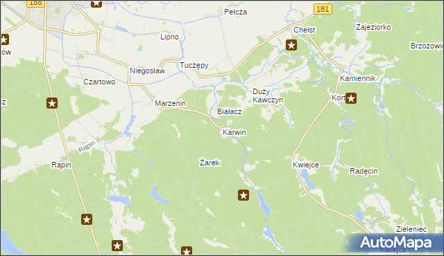 mapa Karwin gmina Drezdenko, Karwin gmina Drezdenko na mapie Targeo