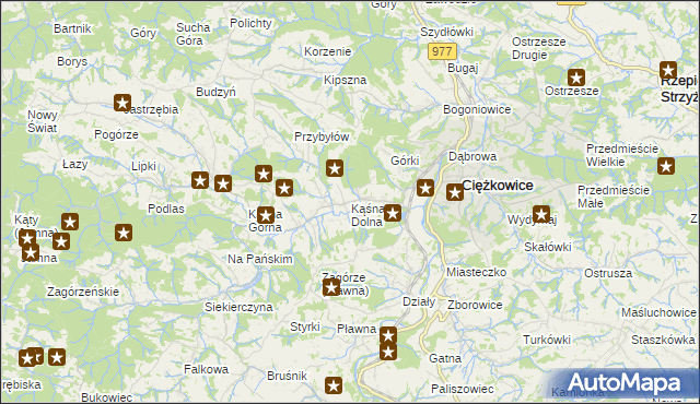 mapa Kąśna Dolna, Kąśna Dolna na mapie Targeo