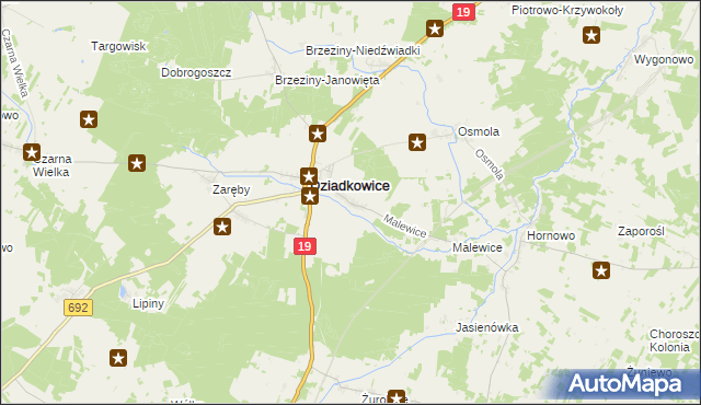 mapa Kąty gmina Dziadkowice, Kąty gmina Dziadkowice na mapie Targeo