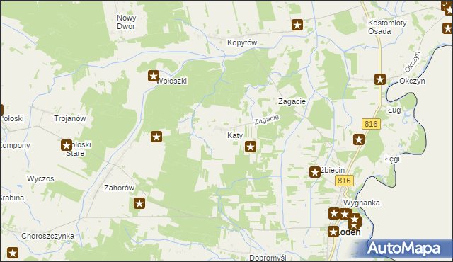 mapa Kąty gmina Kodeń, Kąty gmina Kodeń na mapie Targeo