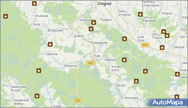 mapa Kąty gmina Nowy Żmigród, Kąty gmina Nowy Żmigród na mapie Targeo