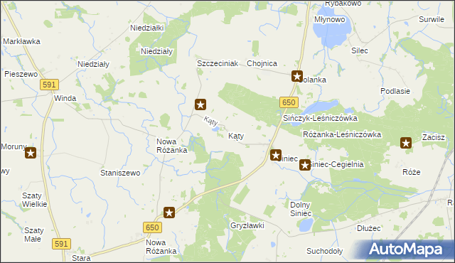 mapa Kąty gmina Srokowo, Kąty gmina Srokowo na mapie Targeo