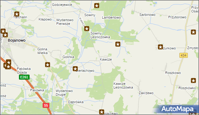 mapa Kawcze gmina Bojanowo, Kawcze gmina Bojanowo na mapie Targeo