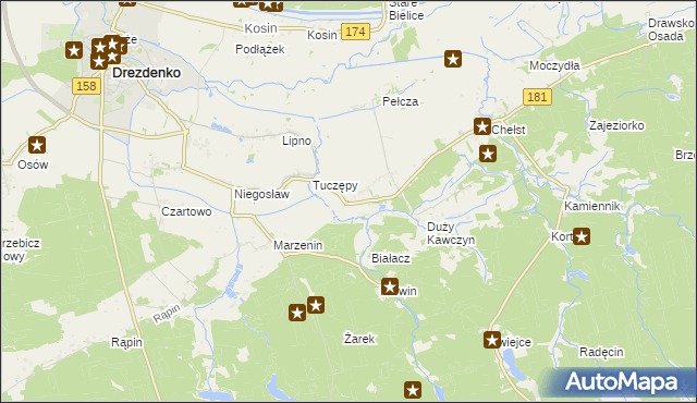 mapa Kawczyn gmina Drawsko, Kawczyn gmina Drawsko na mapie Targeo