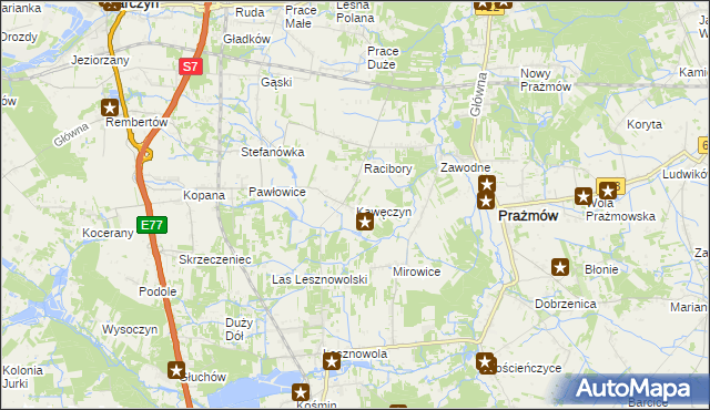 mapa Kawęczyn gmina Tarczyn, Kawęczyn gmina Tarczyn na mapie Targeo